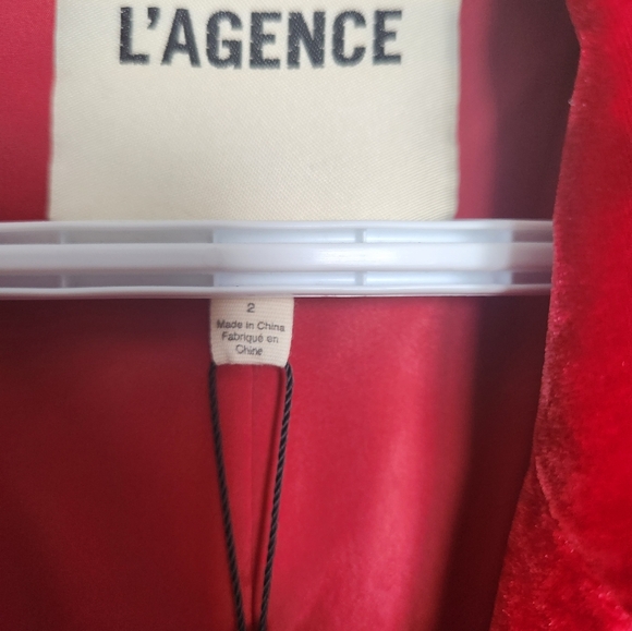 L'AGENCE Chamberlain Single Breasted Red Velvet Blazer - Picture 4 of 5